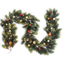 Guirlande de Noël artificielle lumineuse de 1,8 m avec aiguilles de pin et fleurs vertes pour table à manger, décoration intérieure, vente en gros d'usine