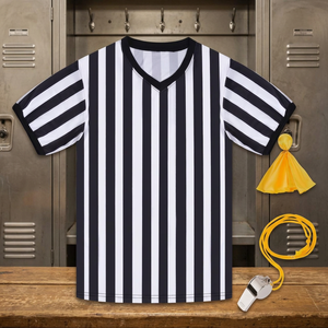 Maillot d'arbitre unisexe rayé noir et blanc Formule 1 Industries avec sifflet et drapeau, imprimé numérique, en polyester respirant, taille adulte - Product Image 3