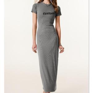 Abito Lungo da <span class=keywords><strong>Donna</strong></span> Lavorato a Maglia 275g ad Alta Elasticità con Design del Marchio Personalizzato, Vestibilità Aderente, Gonna a Tubino in Cotone Lavaggio Acido <span class=keywords><strong>Vintage</strong></span> - Product Image 1