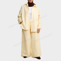 Ensemble deux pièces élégant et personnalisé pour femmes musulmanes, vêtements modestes, chemise et pantalon en coton et lin, tenue islamique tendance, fabrication en usine