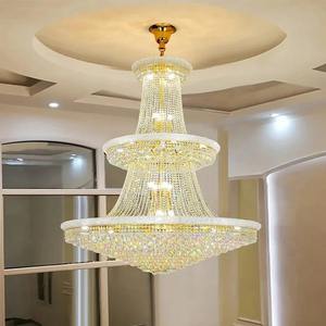 Grand lustre en cristal luxueux doré pour hall d'hôtel, luminaires suspendus, grand lustre en cristal - Product Image 3