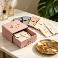 Boîte à bijoux personnalisée avec logo, pochette en microfibre, tiroir coulissant, ensemble d'emballage pour bijoux, pour bague, collier, vente en gros