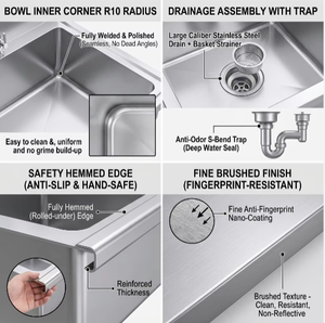 Fregadero Industrial de Acero Inoxidable de 1500 mm con Tres Compartimentos para Cocina Comercial, Restaurante, Cantina, Hospital, Escuela y Servicios de <span class=keywords><strong>Catering</strong></span> - Product Image 4