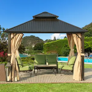 Gazebo Aluminium Atap Padat Taman Luar Ruangan Gazebo Modern Pesta Atap Logam Galvanis 3.65*3.65M Hardtop Aluminium Mewah