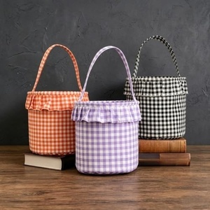 Cestas de Halloween de lona a cuadros con volantes, bolsas reutilizables para dulces, cestas a cuadros para Pascua y otras festividades - Product Image 5