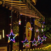 Guirlandes lumineuses LED solaires transfrontalières IP44, rideau de lumières en forme d'étoile pentagonale, 3,5 m, romantiques pour mariage et Noël