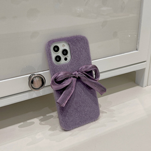 Custodia posteriore per cellulare in pelliccia di Bowknot <span class=keywords><strong>viola</strong></span> di lusso per <span class=keywords><strong>iPhone</strong></span> x xr xs max <span class=keywords><strong>11</strong></span> 12 13 14 <span class=keywords><strong>Pro</strong></span> max custodia per telefono soffice - Product Image 2