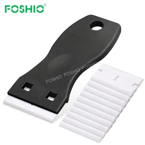 Foshio — racloir en plastique, lame de rasoir remplaçable, pour vitres de ménage, élimination des taches, nettoyage des vitres, Double bord