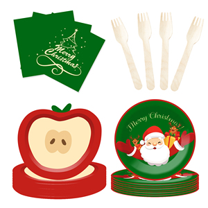 DAMAI Nuevo Juego de Vajilla Navideña con Elementos de Papá Noel, Platos de Papel y Molde de Manzana para Suministros Navideños, Sirve para 8 Personas - Product Image 4