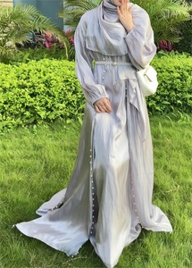 Abaya musulmane Eid 2 pièces avec écharpe manches lanterne magnifique robe de fête perles <span class=keywords><strong>ceinture</strong></span> longue robe abayas robes <span class=keywords><strong>caftan</strong></span> - Product Image 5