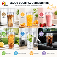 Gobelet en plastique transparent Beeman à double paroi avec couvercle à paille, 16oz 32oz, logo personnalisé, vente en gros, OEM, tasse réutilisable
