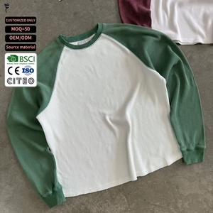New Arrival Unisex Oversized T-<b>shirts</b> Custom logo Tee Men <b>Waffle</b> Long Sleeve Thermal <b>Shirt</b> - Product Image 1