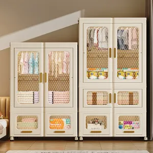 Double Door Transparent Foldable Wardrobe Huge Capacity Square Plastic Storage Container for New Style Packaging