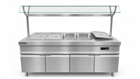 Bain-marie électrique professionnel en acier inoxydable avec 5 bacs et couvercle en verre pour service buffet