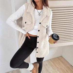 Nouveau <span class=keywords><strong>Gilet</strong></span> en Laine d'Agneau Doux et Ample pour <span class=keywords><strong>Femme</strong></span>, Modèle Automne-Hiver, à Col Revers et Boutons, Idéal pour le Quotidien - Product Image 4