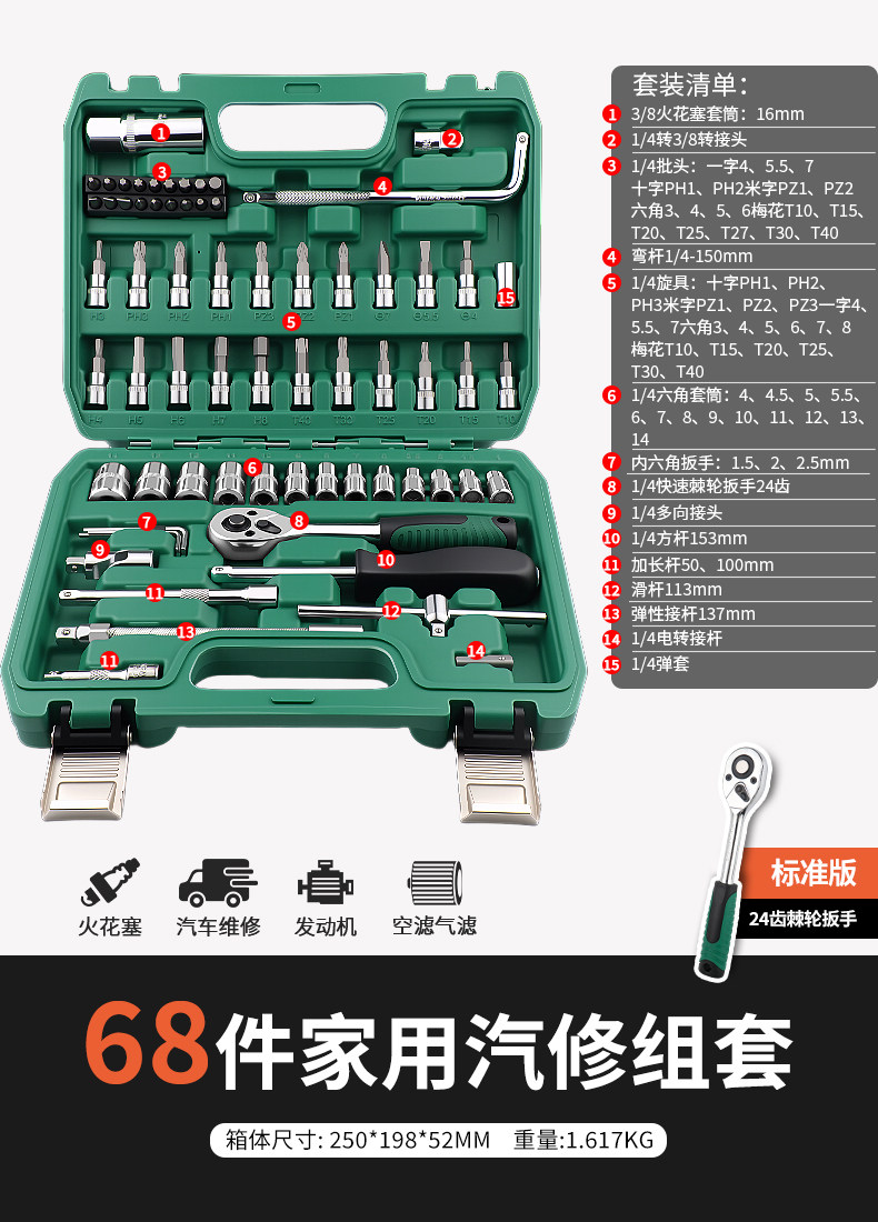 รุ่นมาตรฐาน-24 ฟัน-14 แมลงวันขนาดเล็ก-ชุด 68 ชิ้น