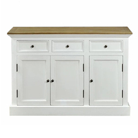 Bufet Kayu 3 Pintu Gaya Hamptons Berkualitas Tinggi dengan Finishing Putih, Furnitur Ruang Tamu, Meja Kopi