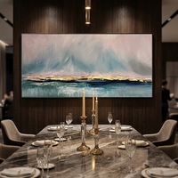 Peinture à l'huile sur toile abstraite de paysage de montagne bleue, personnalisable, grand format, avec cadre sur mesure, dorure à la feuille d'or et peinture à la main de luxe