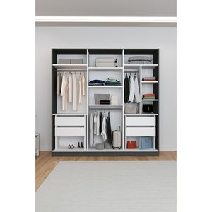 Modern 6-Door Anthracite Cloth Wardrobe with 4 Drawers and 13 <b>Shelves</b> <b>for</b> <b>Bedroom</b> & Hotel Gym Storage - Product Image 2