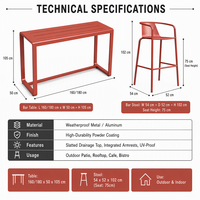 Tabouret de bar moderne d'extérieur vert avec accoudoirs, structure en métal et repose-pieds pour terrasse, café, restaurant, hôtel