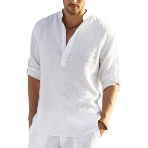 Custom <b>Button</b> up Linen Mens <b>Shirt</b> Men Beach Wear Linen Cotton Linen <b>Shirt</b> Men - Product Image 3