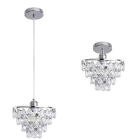 Lustre suspendu réglable en cristal, base d'ampoule E27, luminaire moderne à montage encastré pour la maison et l'hôtel