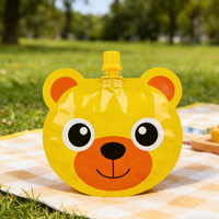 Pochette souple personnalisée brillante imprimée numériquement, réutilisable, pour liquides, emballage de collations pour enfants, avec bec verseur en forme d'animal mignon et bouchon