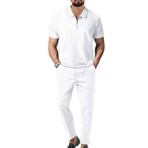 New Men's for Shirt 2 Sets Casual Fashion Breathable Polyester/Cotton Fleece Lapel Pants Pull Rope Solid Color - Product Image 3