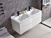 Meuble-lavabo double mural en bois massif blanc, design moderne avec vasques en céramique, meubles de salle de bain