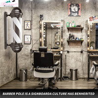 Barbier rotatif noir et blanc enseignes classiques, montage mural, lampe solaire pour poteau de barbier avec lumière LED