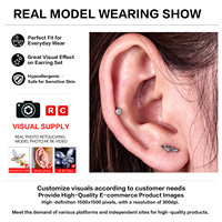 Boucles d'oreilles hypoallergéniques en titane G23 ASTM F136 à tige plate, sans filetage, pour piercing labret, hélix, conque, tragus