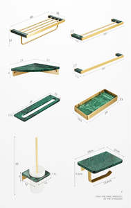 Ensemble d'accessoires de salle de bain de luxe en <span class=keywords><strong>marbre</strong></span> vert et laiton, design tendance, installation facile, prix abordable - Product Image 6