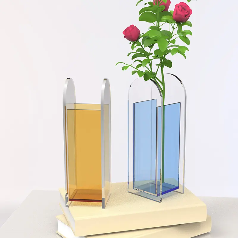 Vas bunga plastik akrilik bening transparan pabrikan OEM