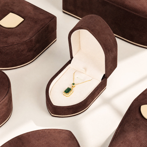 Zebopak Dark Brown Velvet Arch Shape Jewelry Box Collection with <b>Ring</b> Necklace Pendant Gold Trim <b>Storage</b> Case Wholesale - Product Image 4
