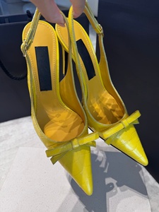 Luxury Bright Yellow Glossy Patent Bow Decor Women <b>Heels</b> Pointed Toe Thin High <b>Heel</b> Pumps For Ladies Party Dating Wedding - Product Image 1