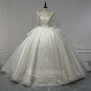 Robe de mariée de luxe Xs239 Jancember à manches longues, dos nu avec lacets, broderie de perles et cristaux, personnalisable - Product Image 2