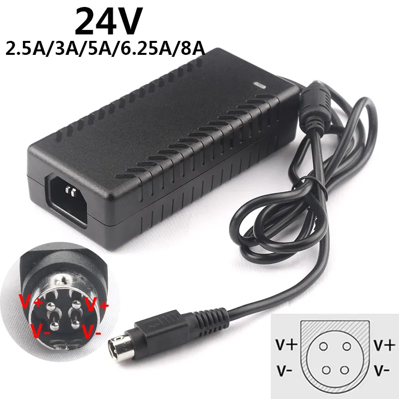 24V 2.5A 3A 5A 6.25A 8A 4Pin AC DC Power Adapter Supply For LCD TV Monitor Switching Converter 4 PIN Up Positive Down Negative