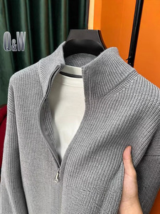 Cárdigan de <span class=keywords><strong>Hombre</strong></span> de Alta Calidad al por Mayor de Fábrica, con Doble Cremallera, Color Sólido, Clásico - Product Image 2