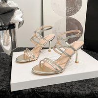 Populaire nouvelle mode Style français bout ouvert sandales à talons hauts pour les femmes or croix à lacets bout pointu sans lacet fermeture PU été