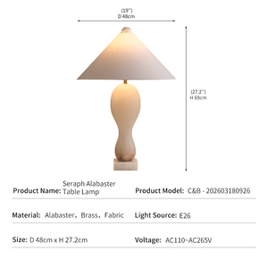 Lampe de table en albâtre moderne de luxe pour villa et hôtel, abat-jour en lin d'albâtre naturel, LED E26, vente en gros d'usine, export, lampe de table Seraph - Product Image 4