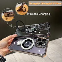 Electroplate Space Anti-chute Ring Bracket Housses de téléphone magnétiques pour iPhone XS XR 11 13 15 Pro 16 Plus Cases