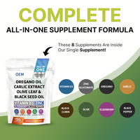 Capsules d'huile d'origan, d'ail, de feuille d'olivier et de graines noires avec vitamine D3 et zinc, marque privée OEM, 120 capsules