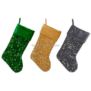 Gepersonaliseerde Groene Grijze Gouden Satijnen Voering Kerstsokken Met Parelmoer Blad Ontwerp Vakantie Benodigdheden Hcd 25011abc - Product Image 1