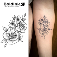 Tatouage au jus de Jagua Boldink personnalisé, réaliste, en forme de rose, résistant à l'eau, longue durée (2 semaines)