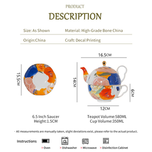Juego de Té de Porcelana Fina - Tetera con Diseño Floral en Acuarela y Taza con Plato - Product Image 6
