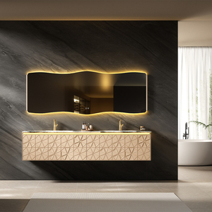 Ensemble de meubles de salle de bain de luxe en marbre de style français avec <span class=keywords><strong>lavabo</strong></span> intégré en céramique, coiffeuse et miroir LED intelligent - Product Image 6
