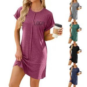 New product ideas 2024 custom logo casual dress short sleeve plain plus size women's dresses