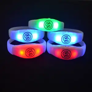 Customized Logo Printing Silicone Led Wristband Flashing Light Up Voice Activated Led Light Bracelet