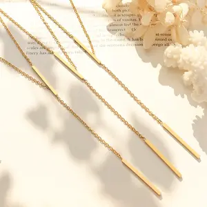 Простое дизайнерское популярное классическое прямоугольное ожерелье с подвеской, мужское ожерелье из нержавеющей стали золотого цвета с кубинской цепью для девушек