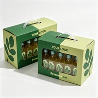Boîte d'emballage en carton ondulé personnalisée pour bouteilles de boissons, avec poignée et fenêtre transparente, pour jus et autres produits boissonnels